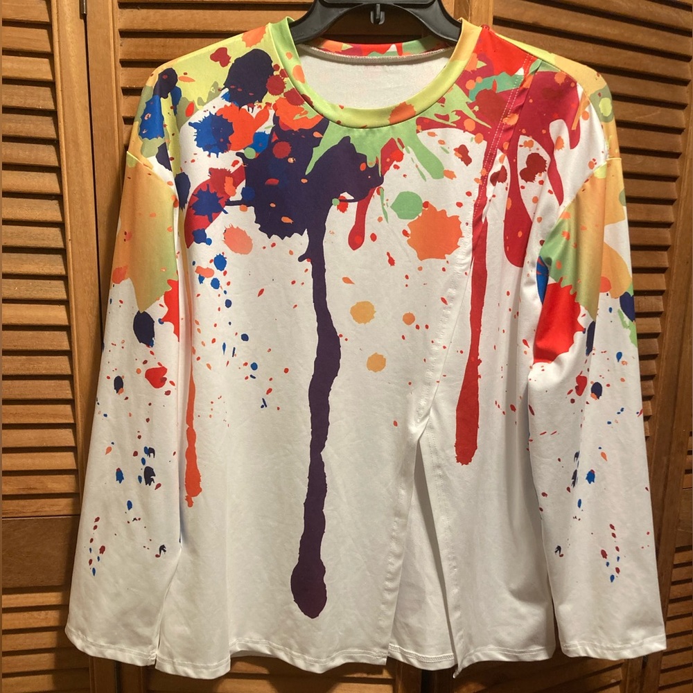Shein White Paint Splattered Shirt